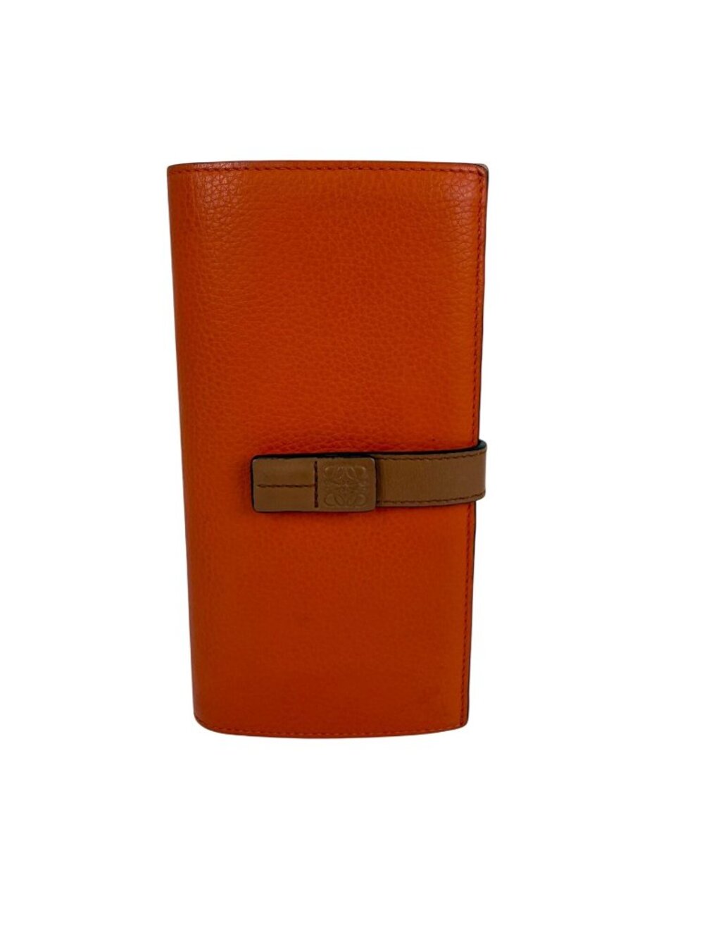 Loewe Grained Calfskin Large Orange Brown Vertical Wallet